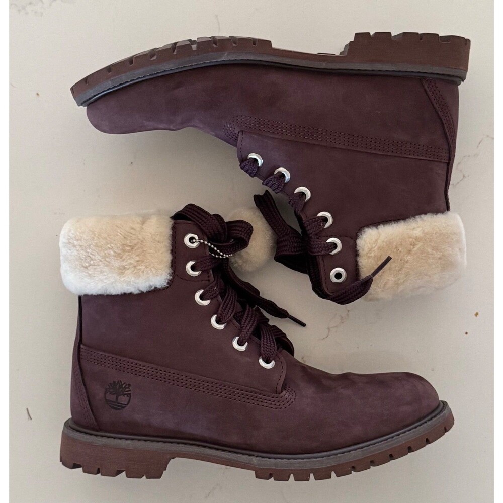 New Timberland Women's 6" Shearling Premium Boots Purple Nubuck A297Y Size 10